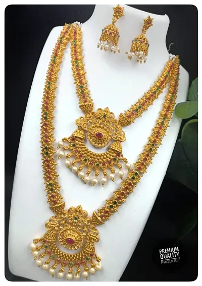 Ethnic Double Line Temple Jewellery Set