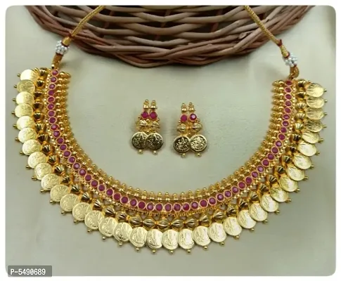 Traditional Gold Plated Alloy Artificial Stone work Jewellery Set