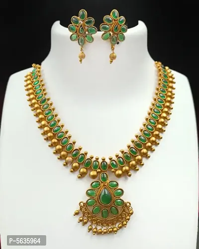 Elegant Golden Green Necklace Set-thumb0