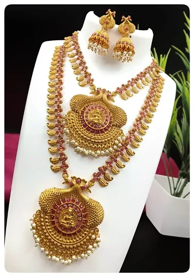 Stylish Fancy Elegant and Modern Double Line Temple Jewellery Set For Women