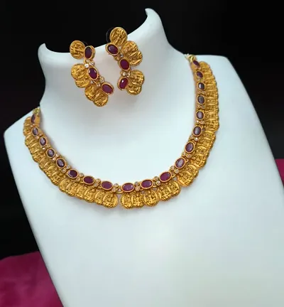 Beautiful Golden Alloy Necklace with Earrings