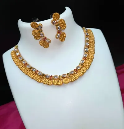Beautiful Golden Alloy Necklace with Earrings