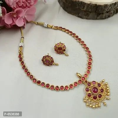 Traditional Golden Alloy Kempu Flower Jewellery Set