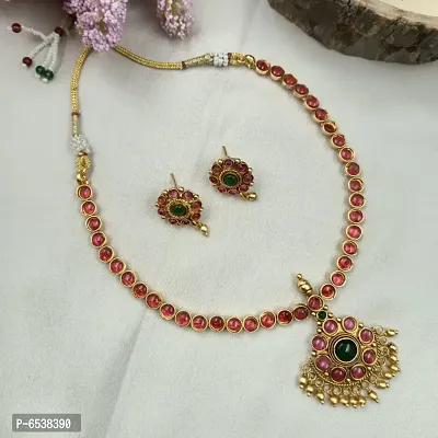 Traditional Golden Alloy Kempu Flower Jewellery Set