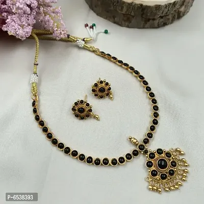 Traditional Golden Alloy Kempu Flower Jewellery Set-thumb0