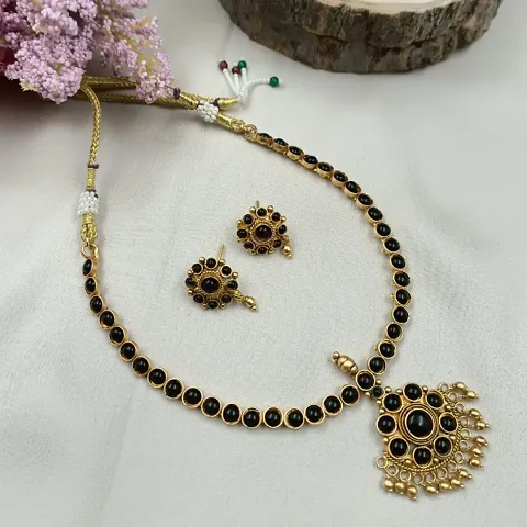 Traditional Golden Alloy Kempu Flower Jewellery Set