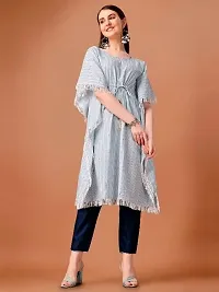 WILNERCROWN Women'sGirls (Round Neck) | ForalPrint | Calf Length | Cotton Fabric Designer Kaftan Style Designer Kurti (KFT-07-SKY-L)-thumb1