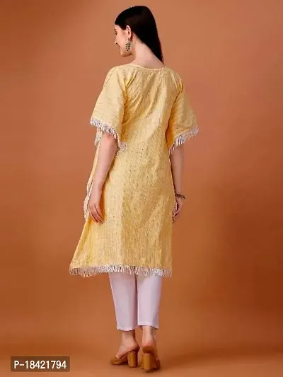 WILNERCROWN Women'sGirls (Round Neck) | ForalPrint | Calf Length | Cotton Fabric Designer Kaftan Style Designer Kurti (KFT-07-YELLOW-M)-thumb4