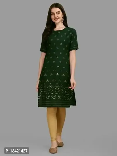 WILNERCROWN Women's Rayon Fabric | Straight | 3/4 Sleeves Regular Sleeves | Designer Women's  Girls Kurta (Kurti's) | (KRT-04-P-GREEN-L)-thumb2