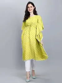 WILNERCROWN Women'sGirls (Round Neck) | ForalPrint | Calf Length | Cotton Fabric Designer Kaftan Style Designer Kurti (KFT-03-YELLOW-XL)-thumb2