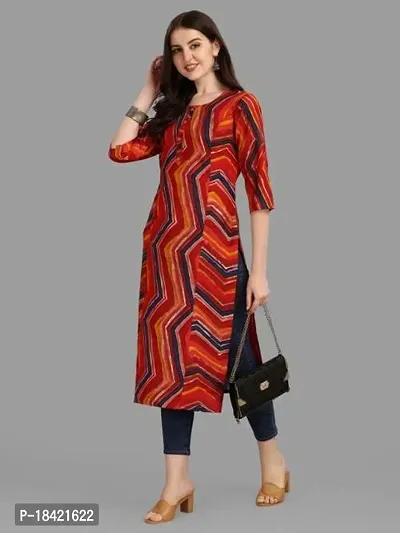 WILNERCROWN Women's Rayon Fabric | Straight | 3/4 Sleeves Regular Sleeves | Designer Women's  Girls Kurta (Kurti's) | (KRT-02-P-RED-S)-thumb5