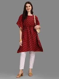 WILNERCROWN Women'sGirls Round Neck | ForalPrint | Calf Length | Cotton Fabric Designer Kaftan Style Designer Kurti (CARA-KFT-04-MAROON-L)-thumb1