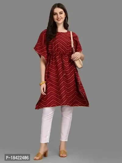 WILNERCROWN Women'sGirls Round Neck | ForalPrint | Calf Length | Cotton Fabric Designer Kaftan Style Designer Kurti (CARA-KFT-04-MAROON-L)-thumb2