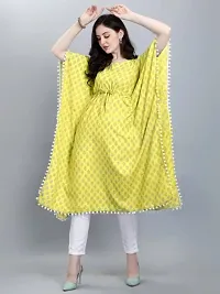 WILNERCROWN Women'sGirls Round Neck | ForalPrint | Calf Length | Cotton Fabric Designer Kaftan Style Designer Kurti (CARA-KFT-03-YELLOW-XXL)-thumb1