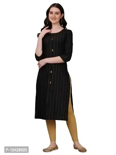 WILNERCROWN Women's Rayon Fabric | Straight | 3/4 Sleeves Regular Sleeves | Designer Women's  Girls Kurta (Kurti's) | (KRT-08-P-BLACK-S)-thumb0