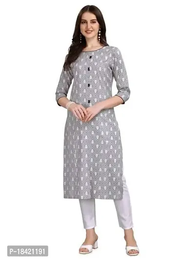 WILNERCROWN Women's Rayon Fabric | Straight | 3/4 Sleeves Regular Sleeves | Designer Women's  Girls Kurta (Kurti's) | (KRT-01-P-GREY-L)-thumb0