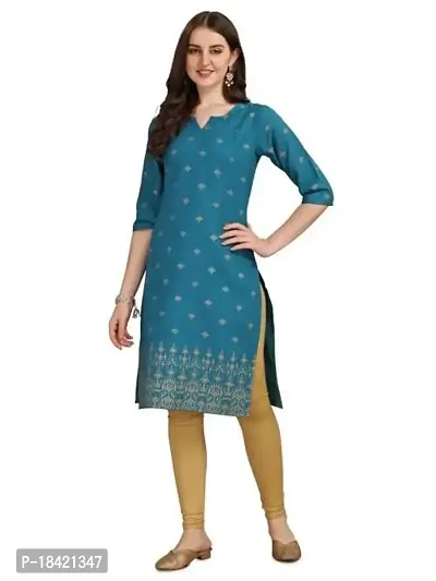 WILNERCROWN Women's Rayon Fabric | Straight | 3/4 Sleeves Regular Sleeves | Designer Women's  Girls Kurta (Kurti's) | (KRT-04-P-BLUE-XXL)-thumb0