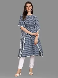 WILNERCROWN Women'sGirls Round Neck | ForalPrint | Calf Length | Cotton Fabric Designer Kaftan Style Designer Kurti (CARA-KFT-05-BLUE-M)-thumb2