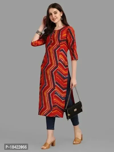 WILNERCROWN Women's Rayon Fabric | Straight | 3/4 Sleeves Regular Sleeves | Designer Women's  Girls Kurta (Kurti's) | (KRT-02-P-RED-XXL)-thumb5