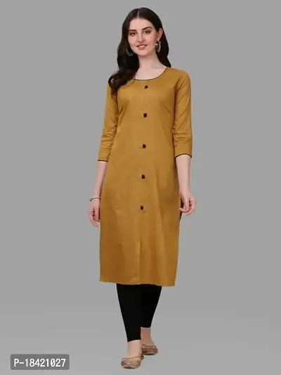 WILNERCROWN Women's Rayon Fabric | Straight | 3/4 Sleeves Regular Sleeves | Designer Women's  Girls Kurta (Kurti's) | (KRT-08-P-MUSTRAD-M) Mustard-thumb2