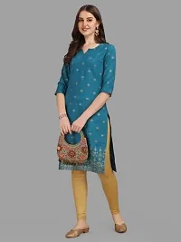 WILNERCROWN Women's Rayon Fabric | Straight | 3/4 Sleeves Regular Sleeves | Designer Women's  Girls Kurta (Kurti's) | (KRT-04-P-BLUE-XL)-thumb4