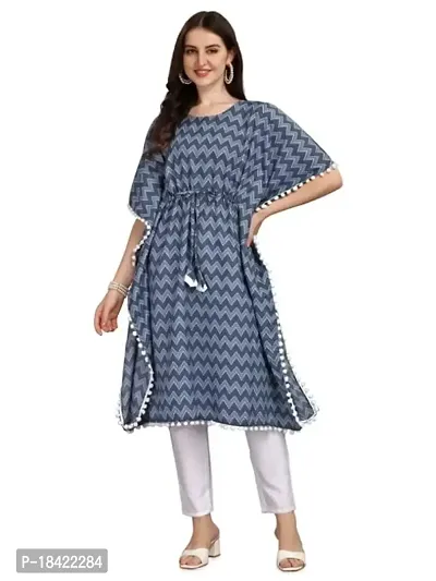 WILNERCROWN Women'sGirls Round Neck | ForalPrint | Calf Length | Cotton Fabric Designer Kaftan Style Designer Kurti (CARA-KFT-05-BLUE-XL)