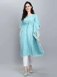 WILNERCROWN Women'sGirls (Round Neck) | ForalPrint | Calf Length | Cotton Fabric Designer Kaftan Style Designer Kurti (KFT-03-SKY-M)-thumb4