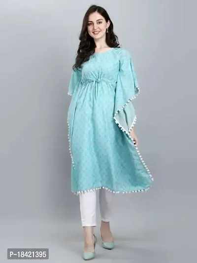 WILNERCROWN Women'sGirls (Round Neck) | ForalPrint | Calf Length | Cotton Fabric Designer Kaftan Style Designer Kurti (KFT-03-SKY-M)-thumb5