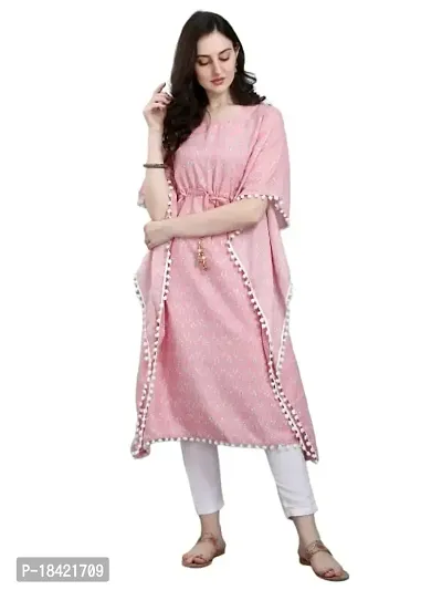 WILNERCROWN Women'sGirls (Round Neck) | ForalPrint | Calf Length | Cotton Fabric Designer Kaftan Style Designer Kurti (KFT-03-PINK-XXL)-thumb0