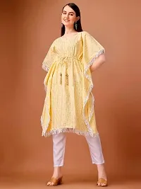 WILNERCROWN Women'sGirls (Round Neck) | ForalPrint | Calf Length | Cotton Fabric Designer Kaftan Style Designer Kurti (KFT-07-YELLOW-M)-thumb4