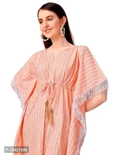 WILNERCROWN Women'sGirls (Round Neck) | ForalPrint | Calf Length | Cotton Fabric Designer Kaftan Style Designer Kurti (KFT-07-PEACH-L)-thumb0