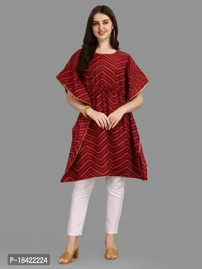 WILNERCROWN Women'sGirls Round Neck | ForalPrint | Calf Length | Cotton Fabric Designer Kaftan Style Designer Kurti (CARA-KFT-04-MAROON-XL)-thumb3