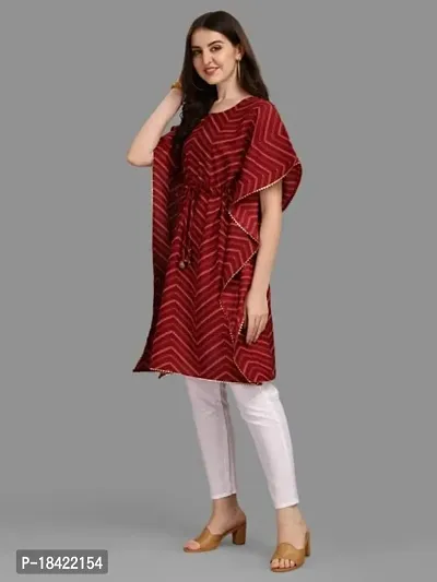 WILNERCROWN Women'sGirls Round Neck | ForalPrint | Calf Length | Cotton Fabric Designer Kaftan Style Designer Kurti (CARA-KFT-04-MAROON-M)-thumb5