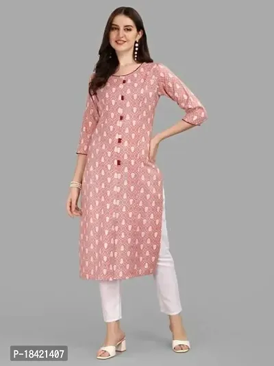 WILNERCROWN Women's Rayon Fabric | Straight | 3/4 Sleeves Regular Sleeves | Designer Women's  Girls Kurta (Kurti's) | (KRT-01-P-PEACH-S)-thumb3