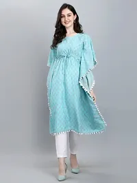 WILNERCROWN Women'sGirls Round Neck | ForalPrint | Calf Length | Cotton Fabric Designer Kaftan Style Designer Kurti (CARA-KFT-03-SKY-XL)-thumb4