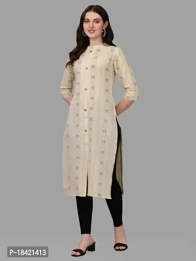 WILNERCROWN Women's Rayon Fabric | Straight | 3/4 Sleeves Regular Sleeves | Designer Women's  Girls Kurta (Kurti's) | (KRT-07-P-YELLOW-L)-thumb2