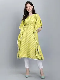 WILNERCROWN Women'sGirls Round Neck | ForalPrint | Calf Length | Cotton Fabric Designer Kaftan Style Designer Kurti (CARA-KFT-03-YELLOW-M)-thumb4