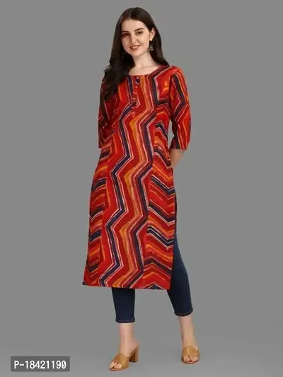 WILNERCROWN Women's Rayon Fabric | Straight | 3/4 Sleeves Regular Sleeves | Designer Women's  Girls Kurta (Kurti's) | (KRT-02-P-RED-L)-thumb3