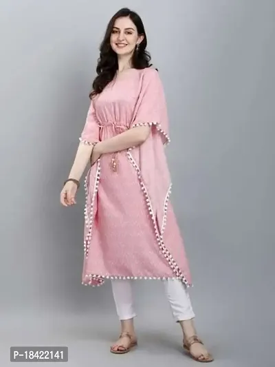 WILNERCROWN Women'sGirls (Round Neck) | ForalPrint | Calf Length | Cotton Fabric Designer Kaftan Style Designer Kurti (KFT-03-PINK-L)-thumb4