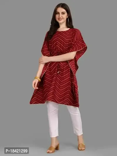 WILNERCROWN Women'sGirls (Round Neck) | ForalPrint | Calf Length | Cotton Fabric Designer Kaftan Style Designer Kurti (KFT-04-P-MAROON-L)-thumb4