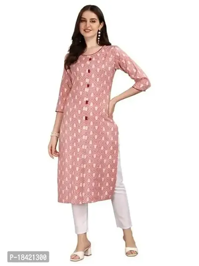 WILNERCROWN Women's Rayon Fabric | Straight | 3/4 Sleeves Regular Sleeves | Designer Women's  Girls Kurta (Kurti's) | (KRT-01-P-PEACH-L)