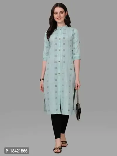 WILNERCROWN Women's Rayon Fabric | Straight | 3/4 Sleeves Regular Sleeves | Designer Women's  Girls Kurta (Kurti's) | (KRT-07-P-SKY-3XL)-thumb5