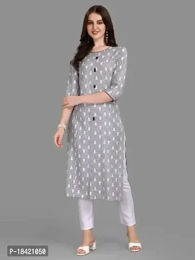 WILNERCROWN Women's Rayon Fabric | Straight | 3/4 Sleeves Regular Sleeves | Designer Women's  Girls Kurta (Kurti's) | (KRT-01-P-GREY-S)-thumb4