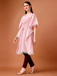 WILNERCROWN Women'sGirls (Round Neck) | ForalPrint | Calf Length | Cotton Fabric Designer Kaftan Style Designer Kurti (KFT-07-PINK-L)-thumb4