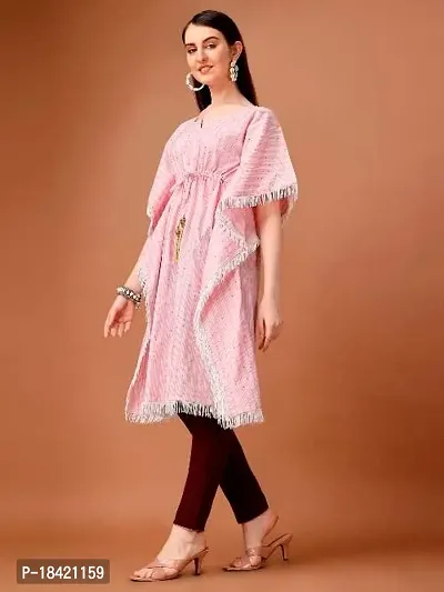 WILNERCROWN Women'sGirls (Round Neck) | ForalPrint | Calf Length | Cotton Fabric Designer Kaftan Style Designer Kurti (KFT-07-PINK-L)-thumb5