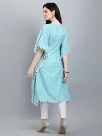 WILNERCROWN Women'sGirls Round Neck | ForalPrint | Calf Length | Cotton Fabric Designer Kaftan Style Designer Kurti (CARA-KFT-03-SKY-L)-thumb3