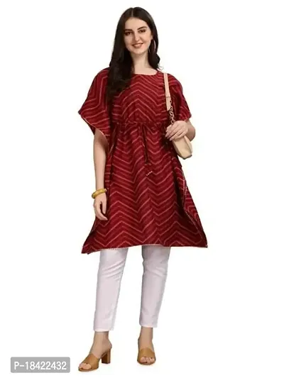 WILNERCROWN Women'sGirls (Round Neck) | ForalPrint | Calf Length | Cotton Fabric Designer Kaftan Style Designer Kurti (KFT-04-P-MAROON-M)