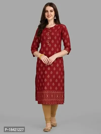 WILNERCROWN Women's Rayon Fabric | Straight | 3/4 Sleeves Regular Sleeves | Designer Women's  Girls Kurta (Kurti's) | (KRT-04-P-MAROON-S)-thumb4