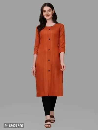 WILNERCROWN Women's Rayon Fabric | Straight | 3/4 Sleeves Regular Sleeves | Designer Women's  Girls Kurta (Kurti's) | (KRT-08-P-ORANGE-L)-thumb3