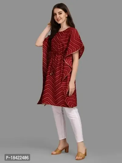 WILNERCROWN Women'sGirls Round Neck | ForalPrint | Calf Length | Cotton Fabric Designer Kaftan Style Designer Kurti (CARA-KFT-04-MAROON-L)-thumb5